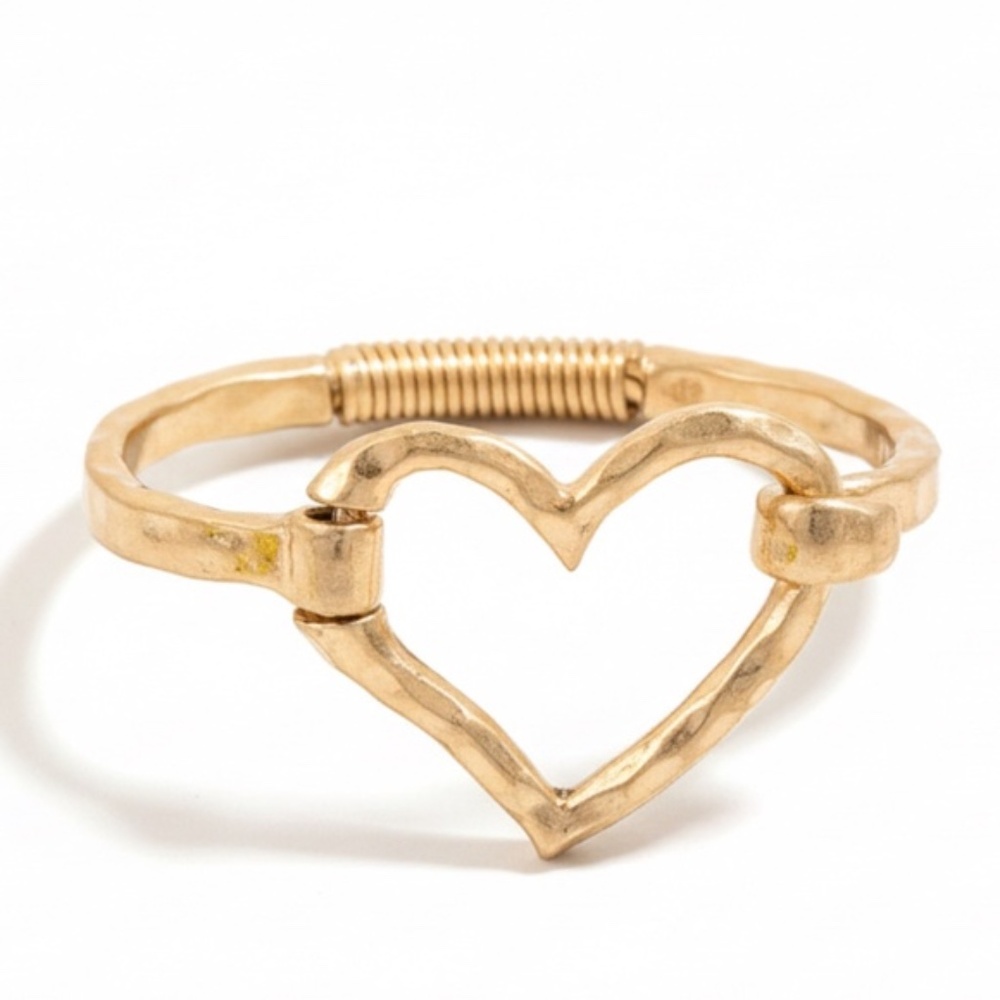Womens Gold Tone Heart Bangle Bracelet